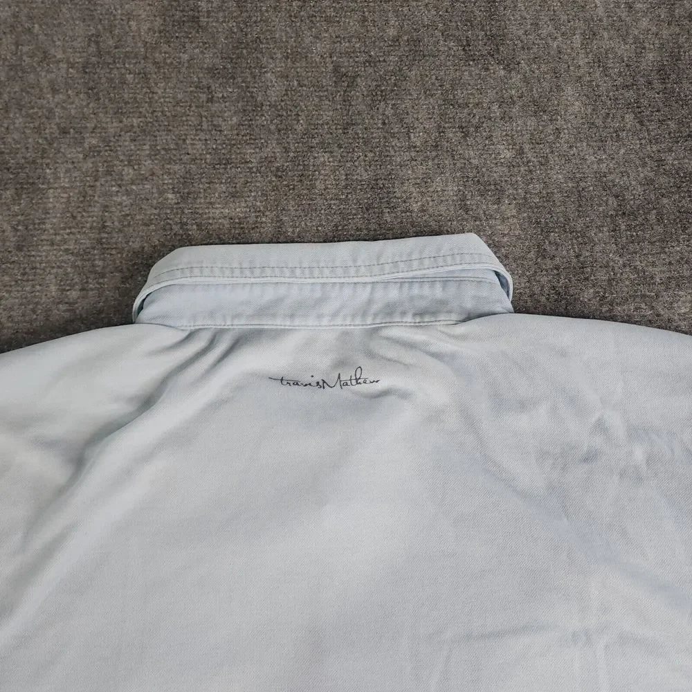 Travis Mathew Polo 2XL Light Blue Solid Gray Pocket Golf‎ Pima Cotton Polyester